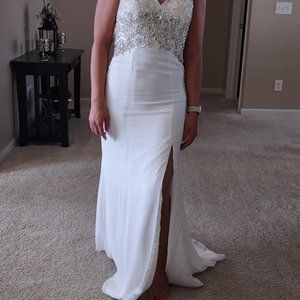 White Gown with Silver and Gold Beading.